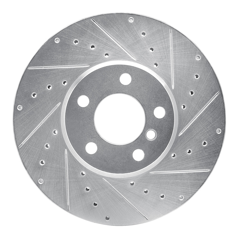 BMW X5 Brake Rotor (1) - Front Right - R1 Concepts - Drilled & Slotted - Silver - `07-`19